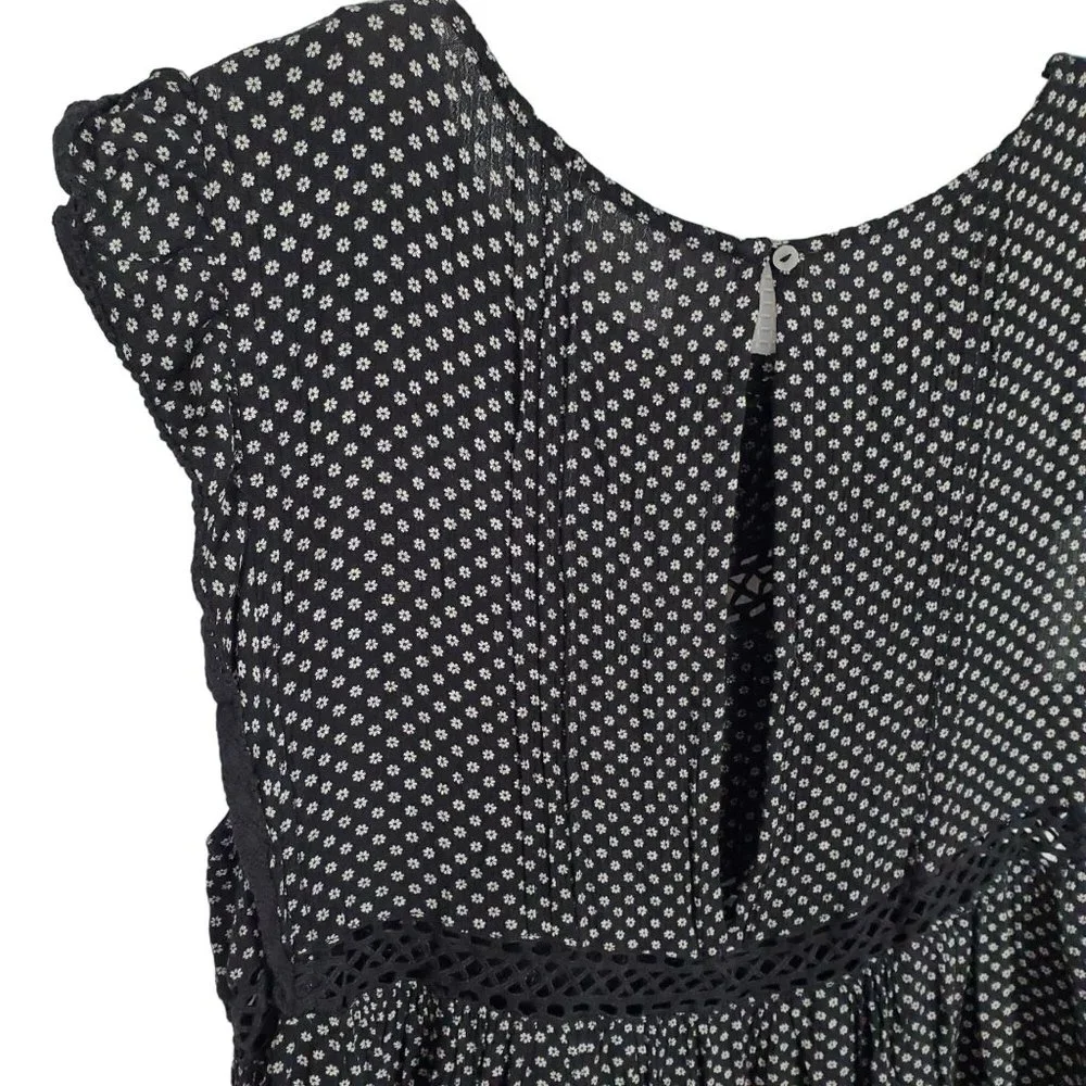 Free People Size S Dress Retro Kitty Micro-floral Tiered Lace Trim Mini A-Line - Picture 8 of 9